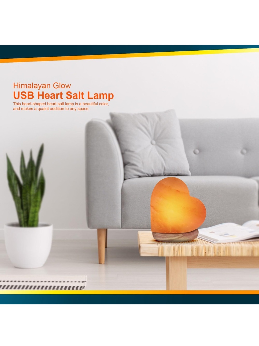 Himalayan Glow USB Heart Salt Lamp - Warm Orange Salt Crystal